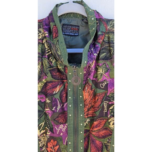 Vintage Mureli Silk Bomber Jacket Womens Large Green Fall Print Quilted Artsy - Picture 2 of 8